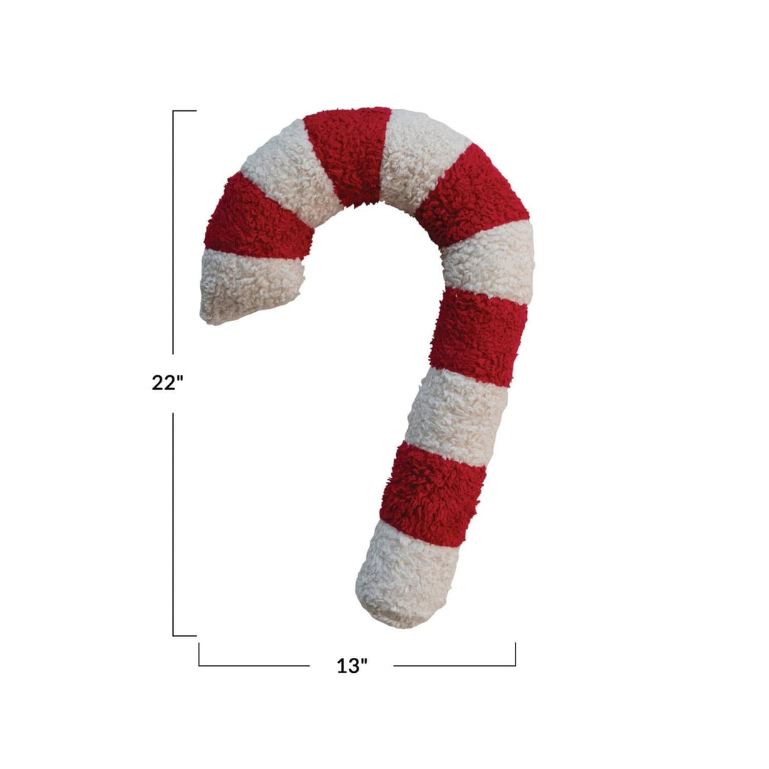 Creative Coop Holiday Cotton Sherpa Candy Cane Shaped Pillow