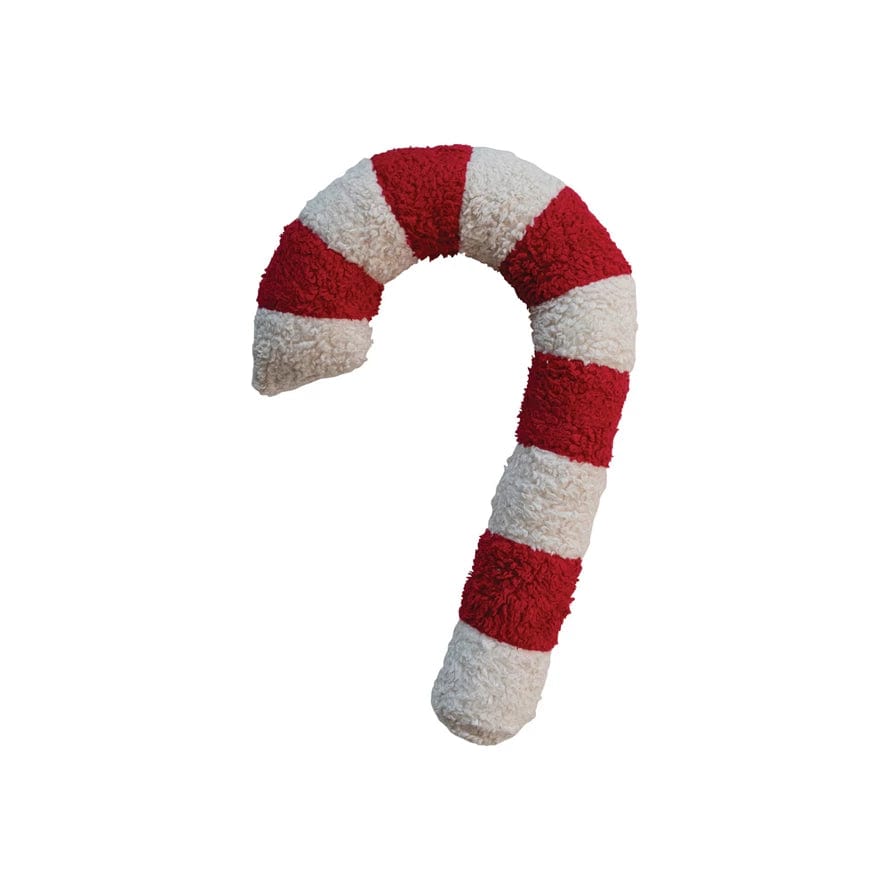 Creative Coop Holiday Cotton Sherpa Candy Cane Shaped Pillow