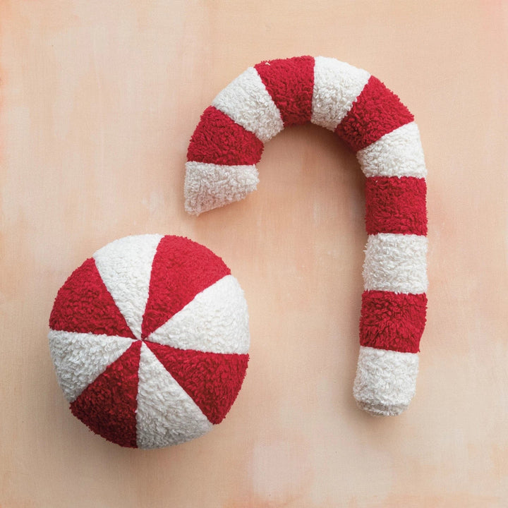 Creative Coop Holiday Cotton Sherpa Candy Cane Shaped Pillow