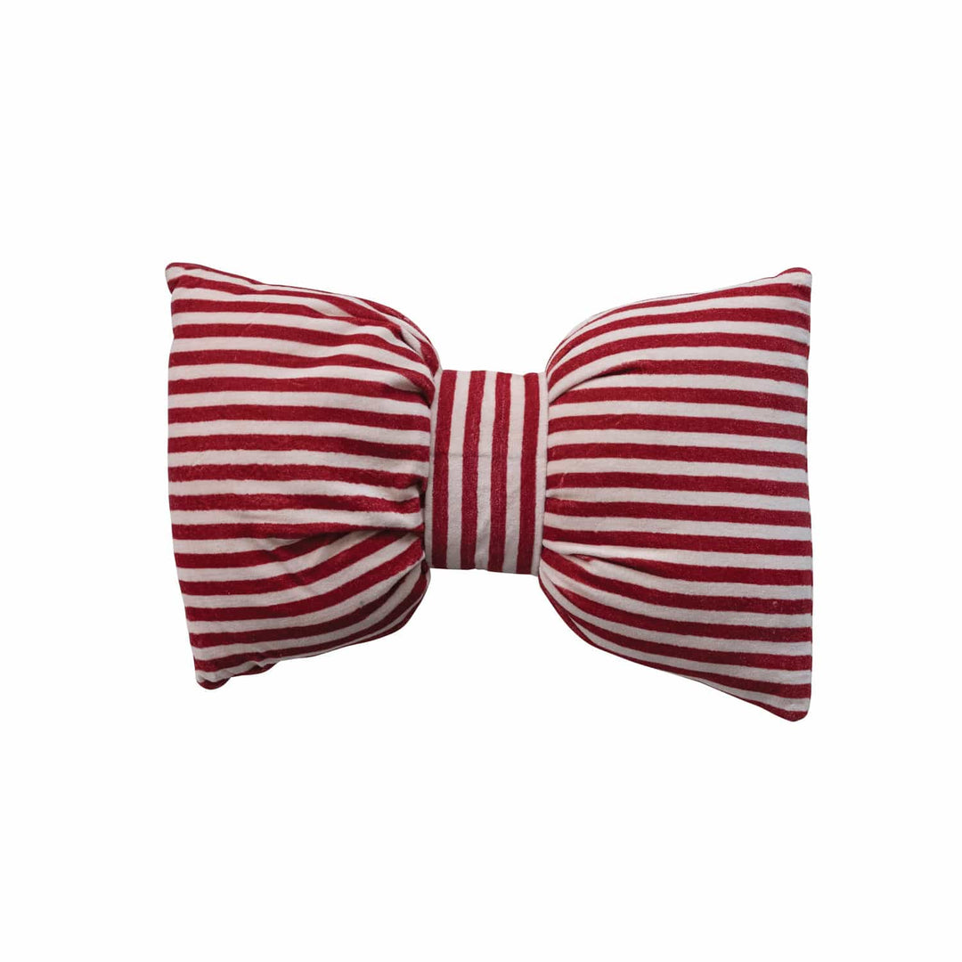 Creative Coop Holiday Cotton Velvet Bow Shaped Striped Lumbar Pillow