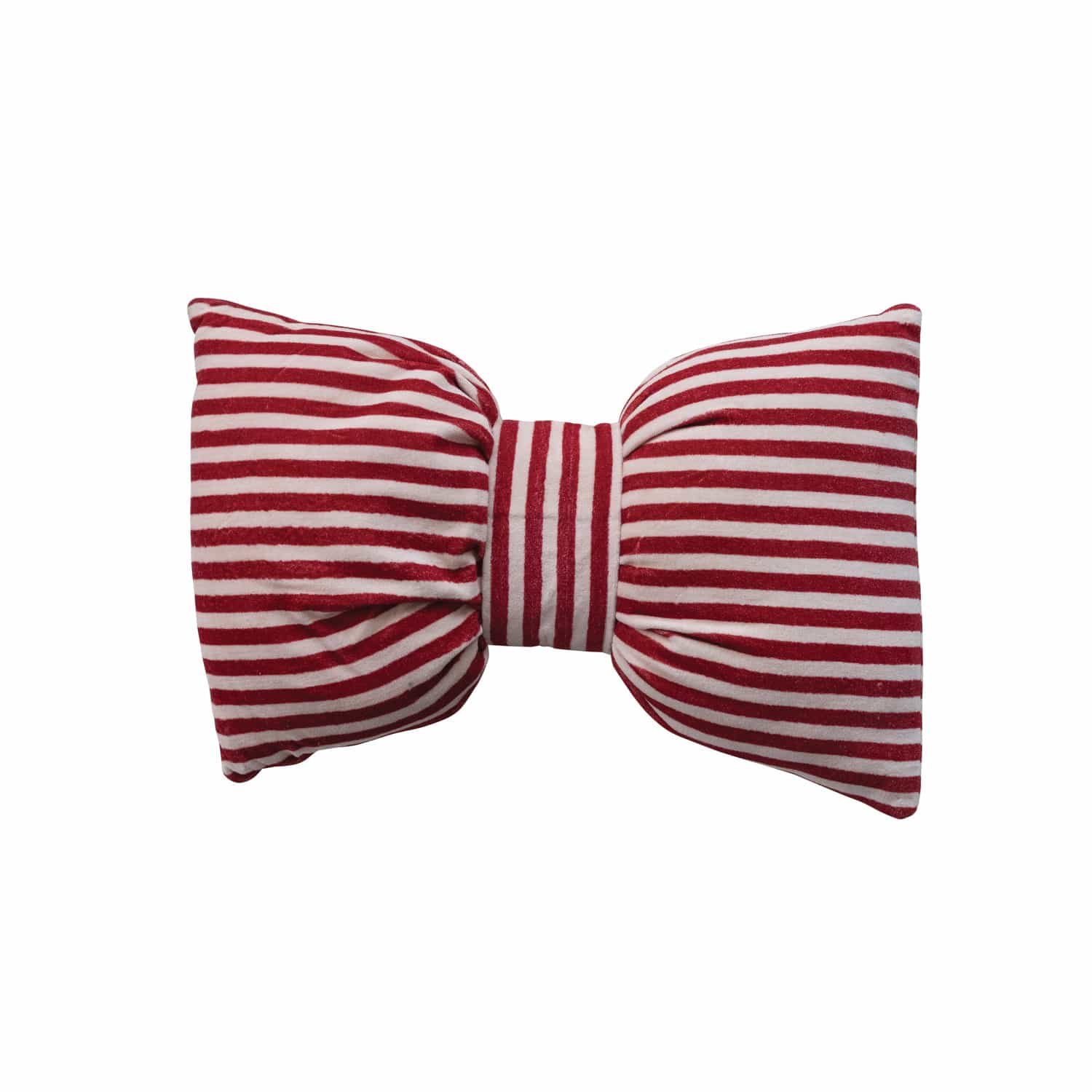 Creative Coop Holiday Cotton Velvet Bow Shaped Striped Lumbar Pillow