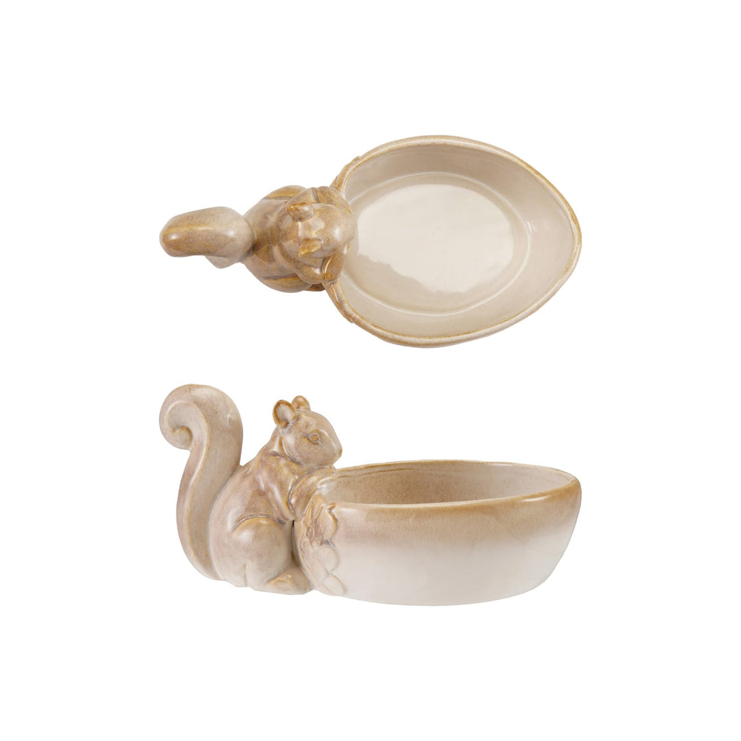 Creative Coop Holiday Cream Stoneware Squirrel Bowl