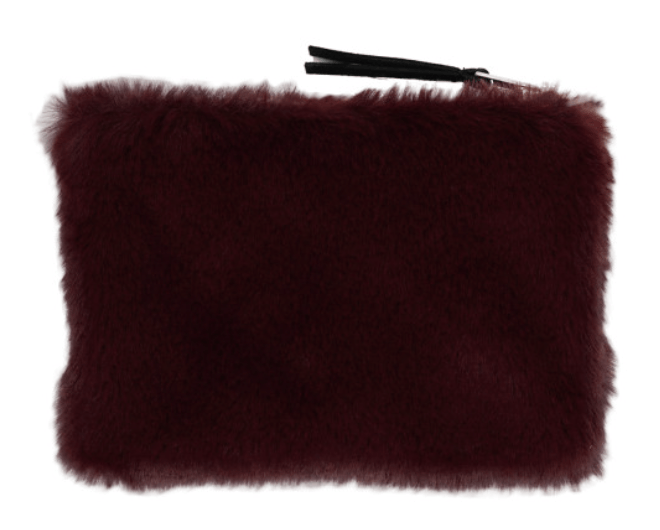 Creative Coop Holiday Dark Brown Faux Fur Fabric Zip Pouch