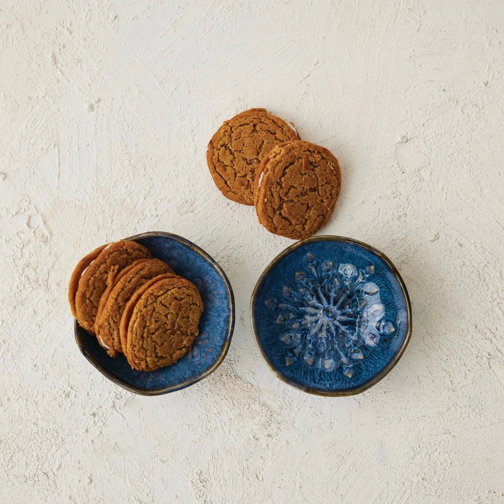 Creative Coop Holiday Debossed Stoneware Organic Shaped Bowl