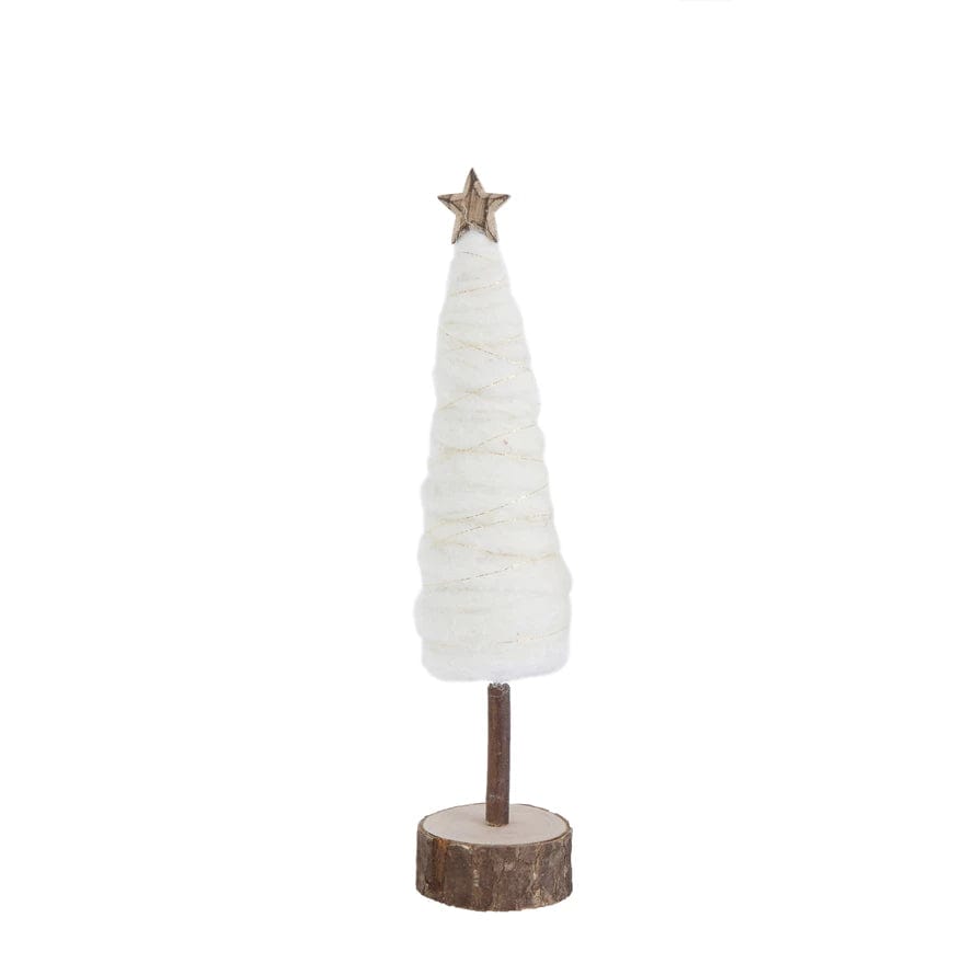 Creative Coop Holiday Decor 12-3/4" Cream Wool Tree with Wood Base