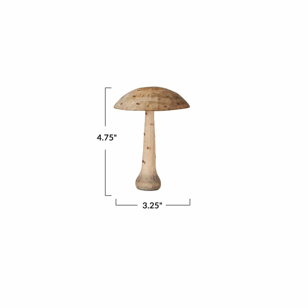 Creative Coop Holiday Decor Carved Wood Mushroom w/ Dots, Natural