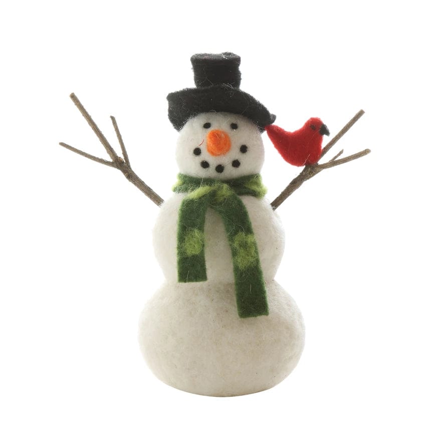 Creative Coop Holiday Decor Felt Snowman W/ Cardinal, Scarf & Top Hat