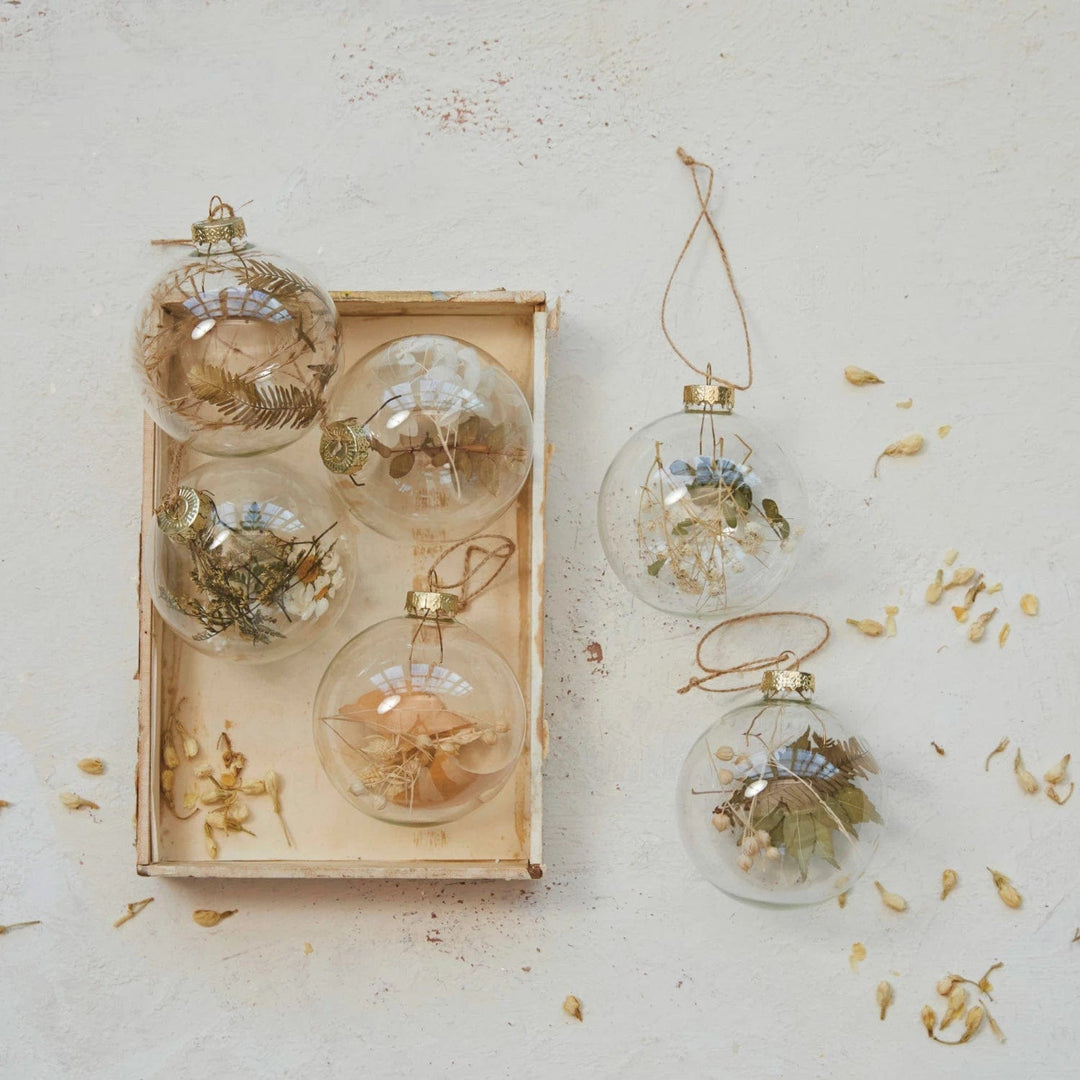 Creative Coop Holiday Decor Glass Ball Ornament w/ Dried Botanicals | 6 Styles