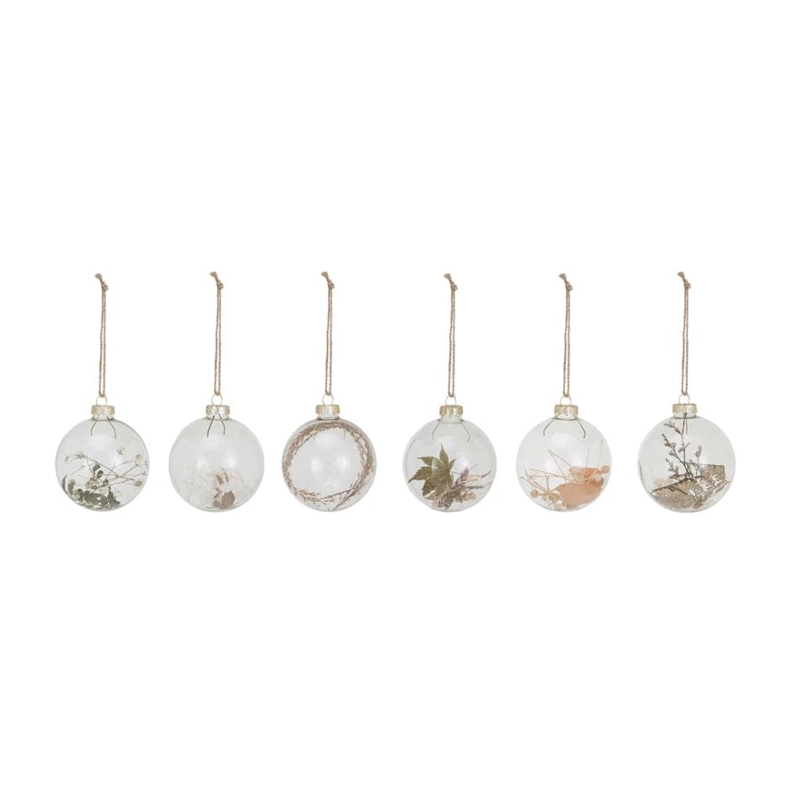 Creative Coop Holiday Decor Glass Ball Ornament w/ Dried Botanicals | 6 Styles