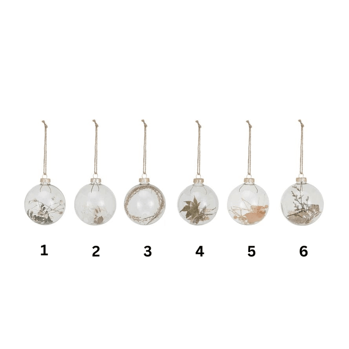 Creative Coop Holiday Decor Glass Ball Ornament w/ Dried Botanicals | 6 Styles