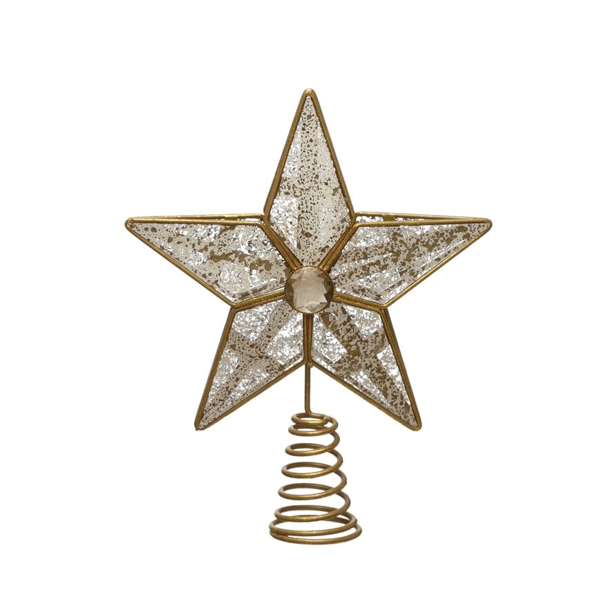 Creative Coop Holiday Decor Metal and Antiqued Mirror Star Tree Topper w/ Distressed Gold Finish