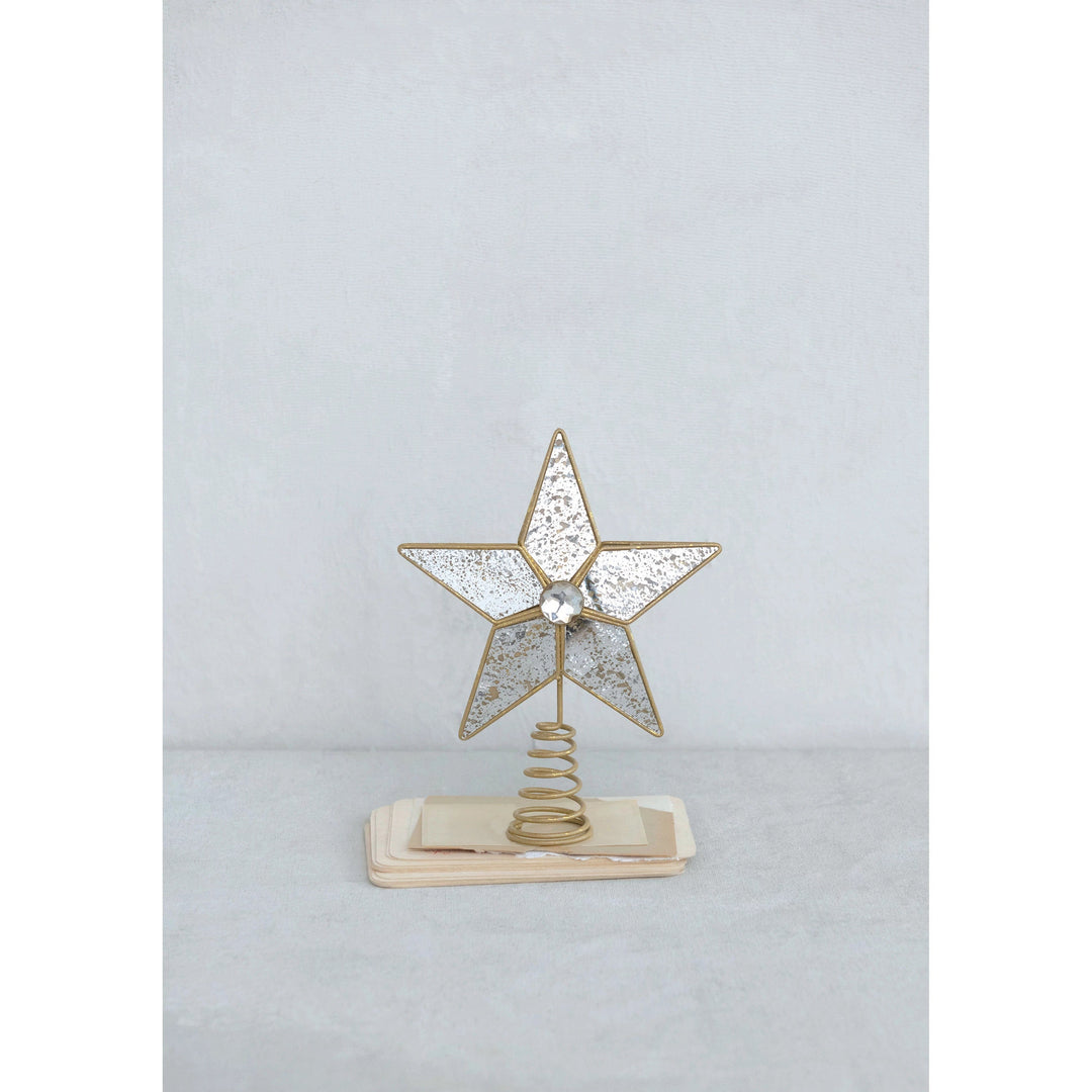 Creative Coop Holiday Decor Metal and Antiqued Mirror Star Tree Topper w/ Distressed Gold Finish