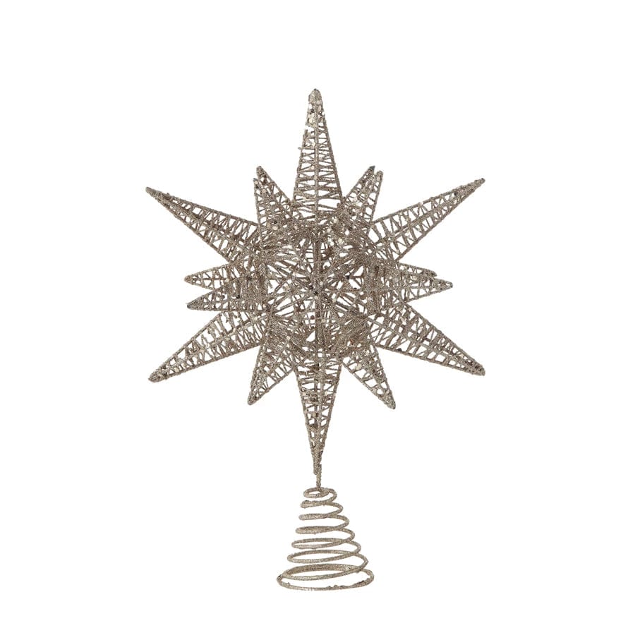 Creative Coop Holiday Decor Metal Star Tree Topper with Glitter