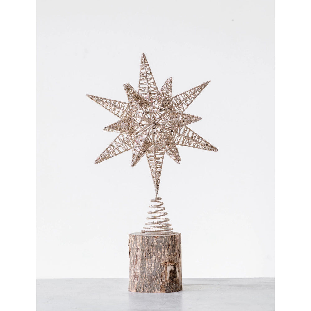 Creative Coop Holiday Decor Metal Star Tree Topper with Glitter