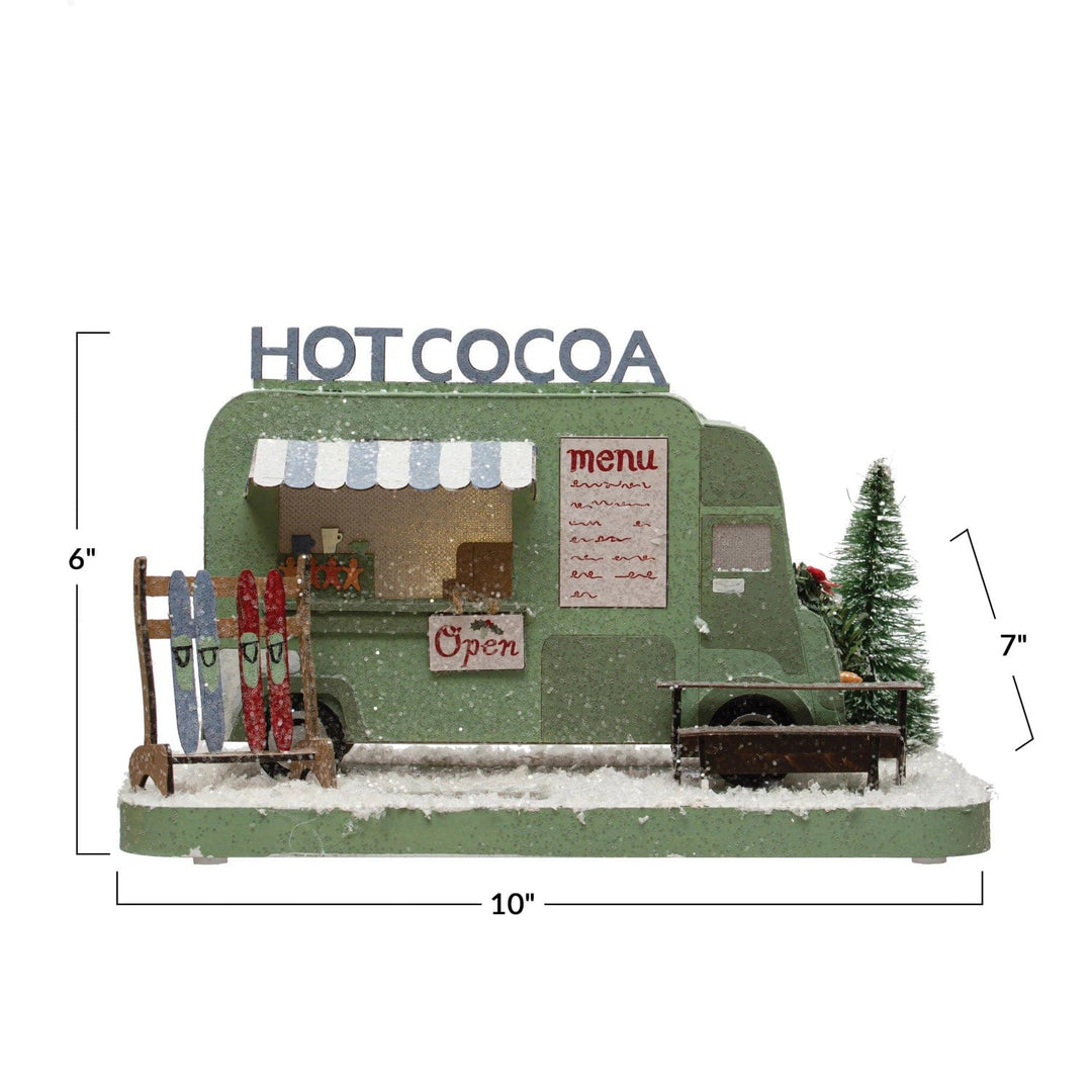 Creative Coop Holiday Decor Paper Hot Cocoa Truck in Winter Scene w/ Glitter & LED Light