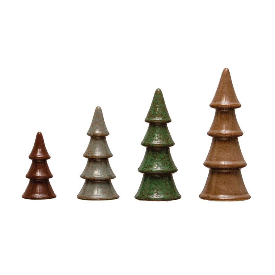 Creative Coop Holiday Decor Stoneware Tree with Reactive Glaze - Set of 4