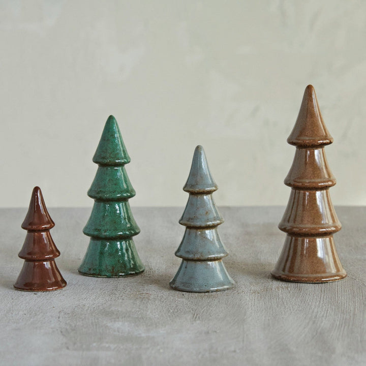 Creative Coop Holiday Decor Stoneware Tree with Reactive Glaze - Set of 4