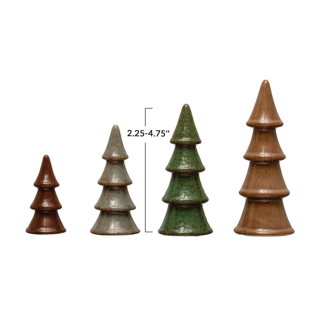 Creative Coop Holiday Decor Stoneware Tree with Reactive Glaze - Set of 4