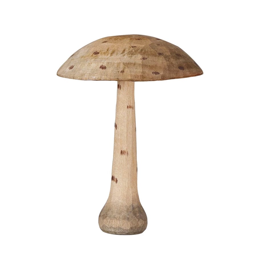 Creative Coop Holiday Decor Tall Carved Wood Mushroom w/ Dots, Natural