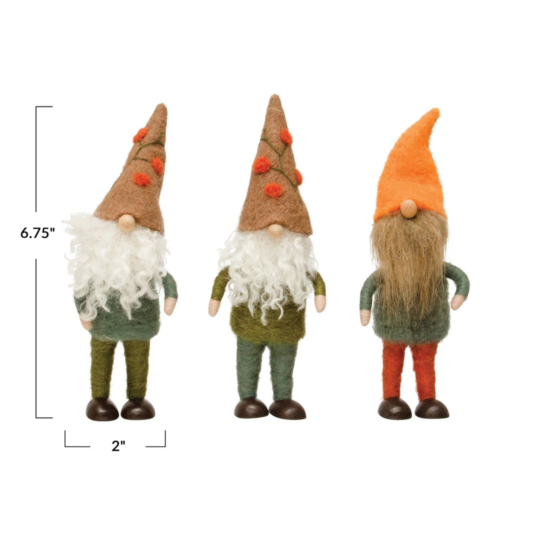 Creative Coop Holiday Decor Wool Felt Gnome Multi-Color | 3 Styles