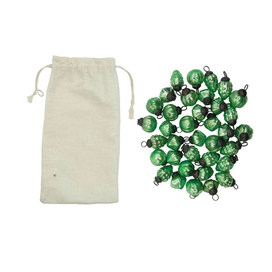 Creative Coop Holiday Embossed Mercury Glass Ornaments | Green