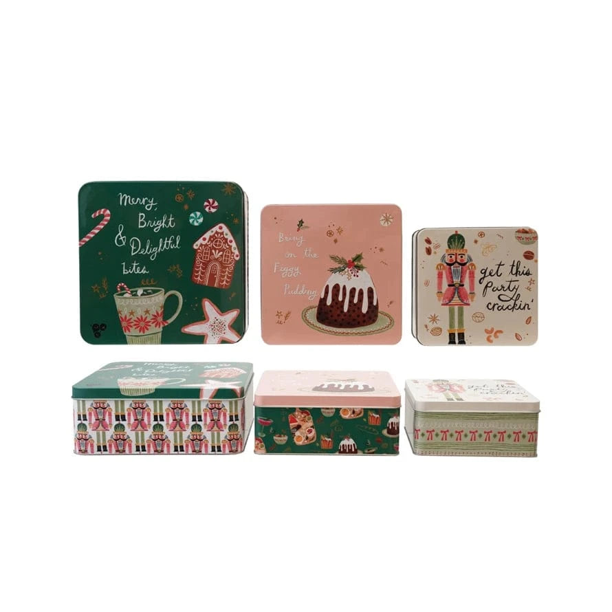 Creative Coop Holiday Embossed Tin with Lid & Holiday Treats