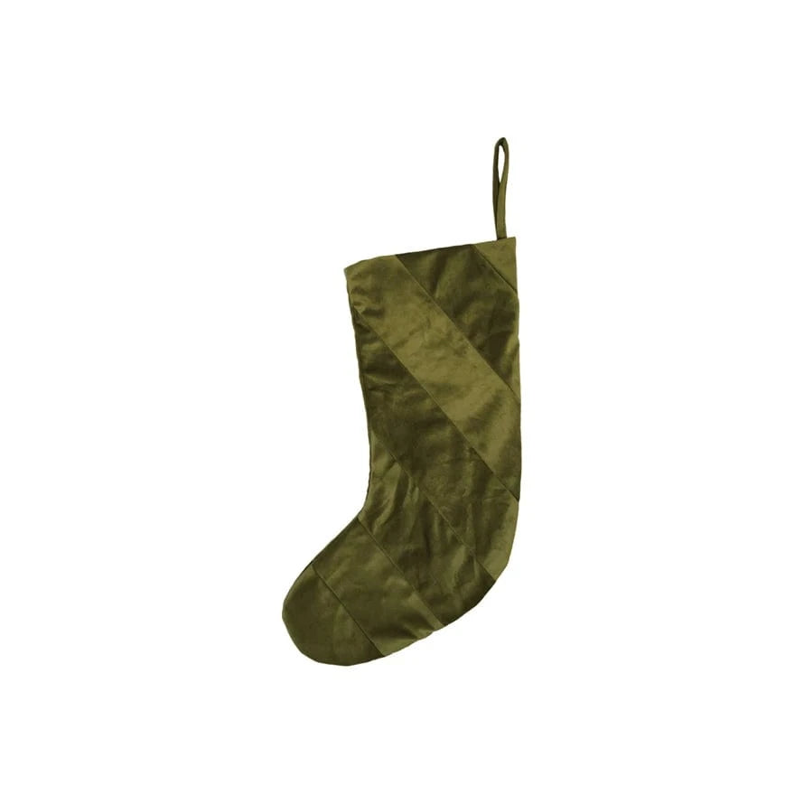 Creative Coop Holiday Fabric Velvet Striped Stocking, Green