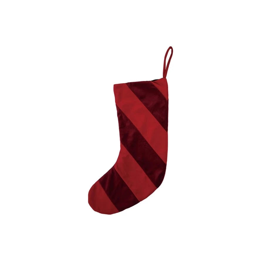 Creative Coop Holiday Fabric Velvet Striped Stocking, Red