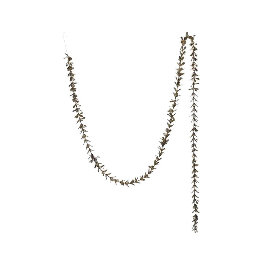 Creative Coop Holiday Faux Boxwood Garland with Glitter, Champagne Finish