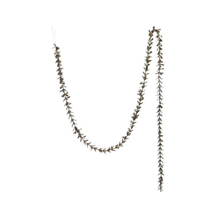 Creative Coop Holiday Faux Boxwood Garland with Glitter, Champagne Finish