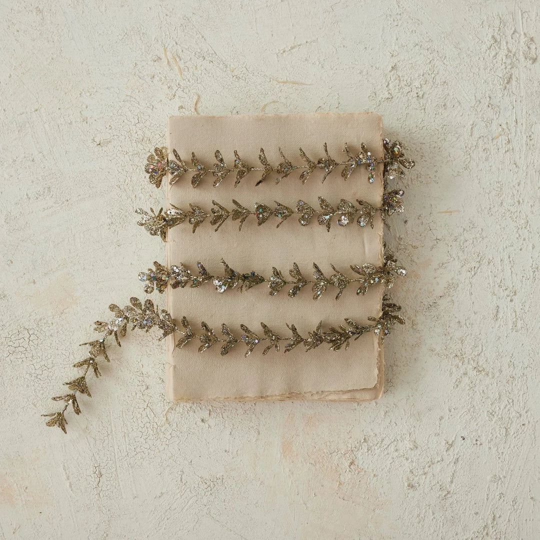 Creative Coop Holiday Faux Boxwood Garland with Glitter, Champagne Finish