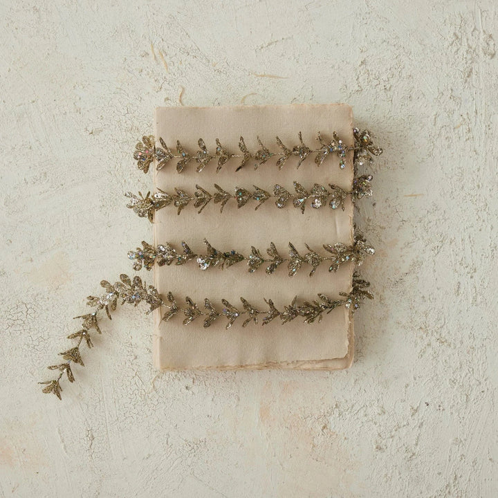 Creative Coop Holiday Faux Boxwood Garland with Glitter, Champagne Finish