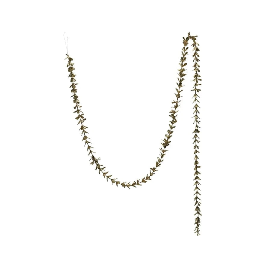 Creative Coop Holiday Faux Boxwood Garland with Glitter, Gold Finish