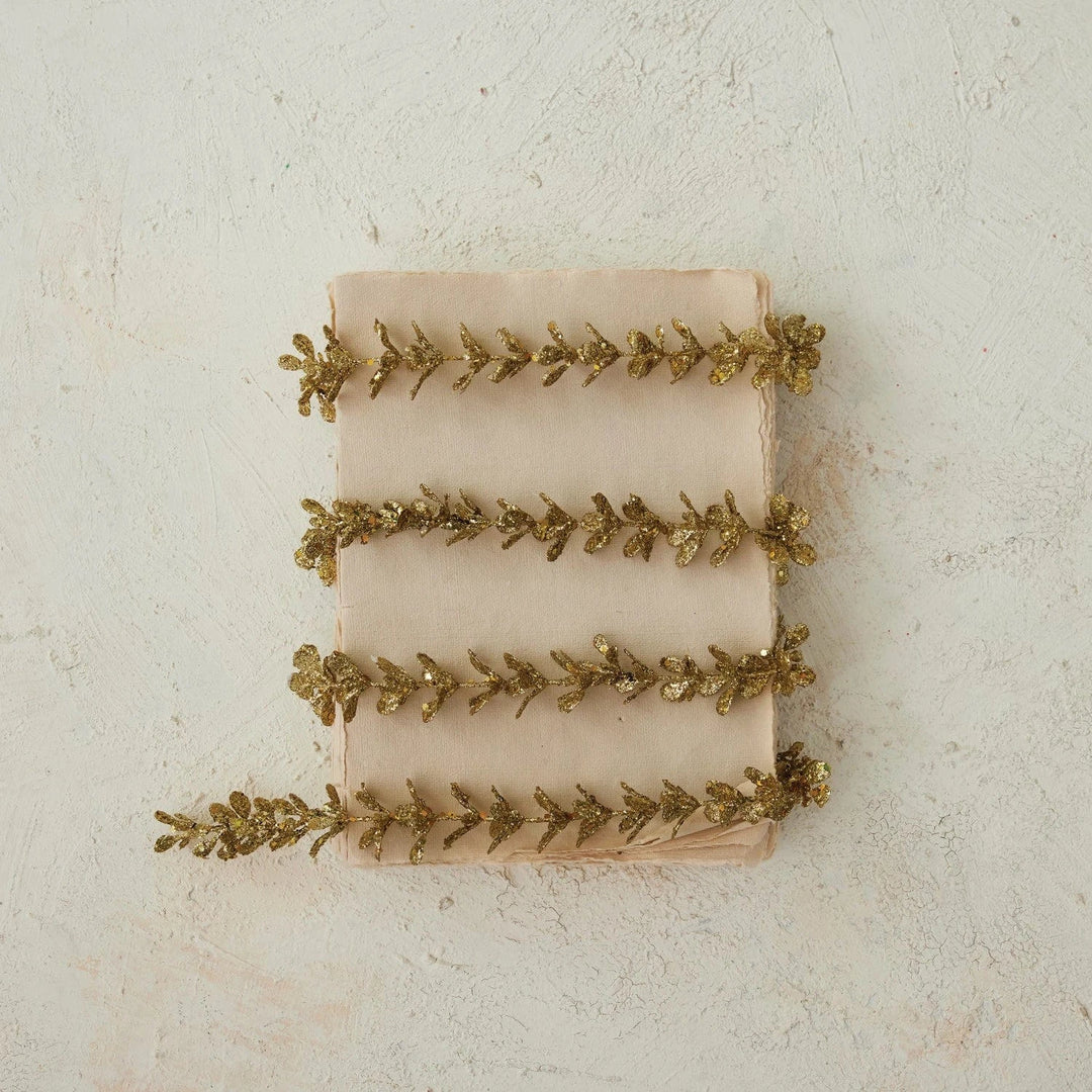 Creative Coop Holiday Faux Boxwood Garland with Glitter, Gold Finish