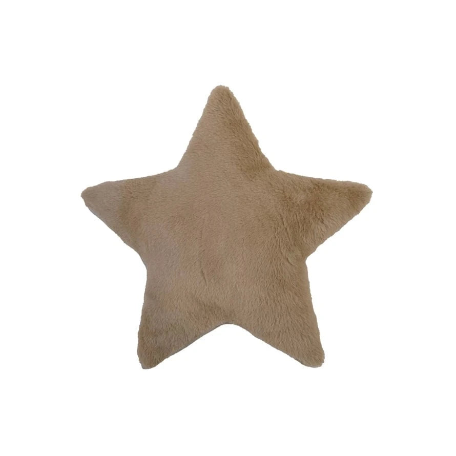 Creative Coop Holiday Faux Fur Star Shaped Pillow, Tan Color