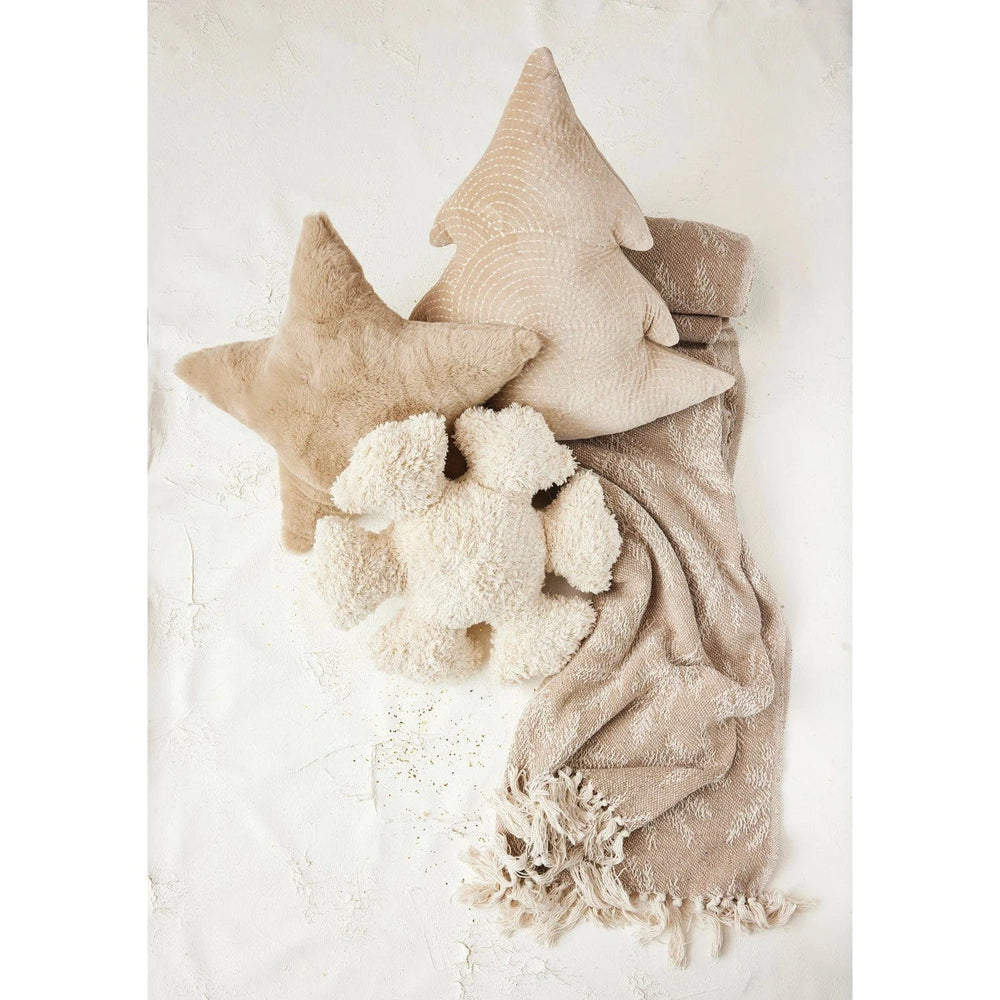 Creative Coop Holiday Faux Fur Star Shaped Pillow, Tan Color