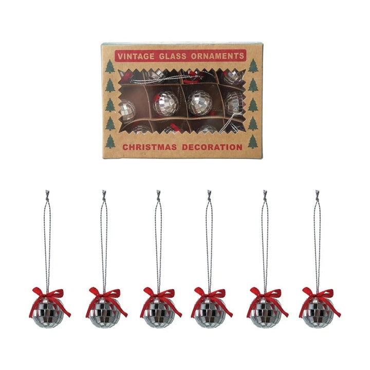 Creative Coop Holiday Foam & Glass Mini Mirror Ball Ornaments with Bow
