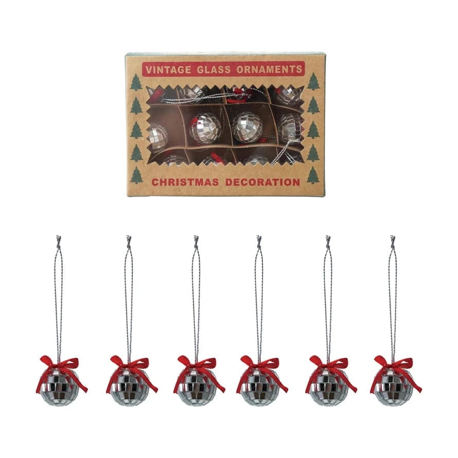 Creative Coop Holiday Foam & Glass Mini Mirror Ball Ornaments with Bow