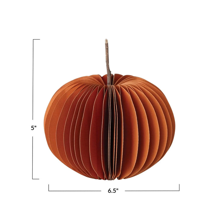 Creative Coop Holiday Folding Honeycomb Pumpkin w/ Dried Natural Twig Stem, Orange