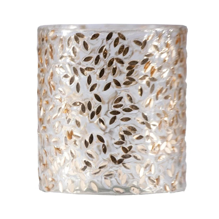 Creative Coop Holiday Glass Tealight/Votive Holder with Embedded Gold Finish Confetti
