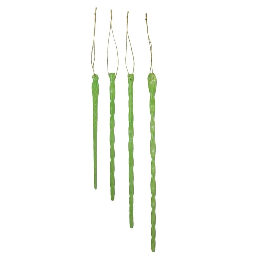 Creative Coop Holiday Green Handmade Glass Icicle Ornaments