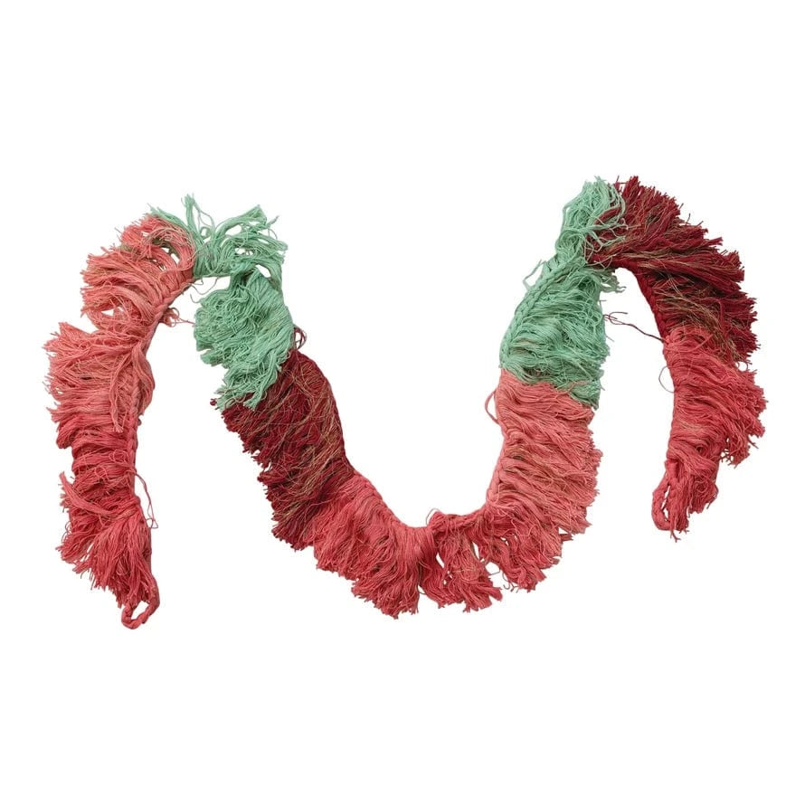Creative Coop Holiday Hand-Woven Cotton Fringe Garland with Metallic Gold Thread