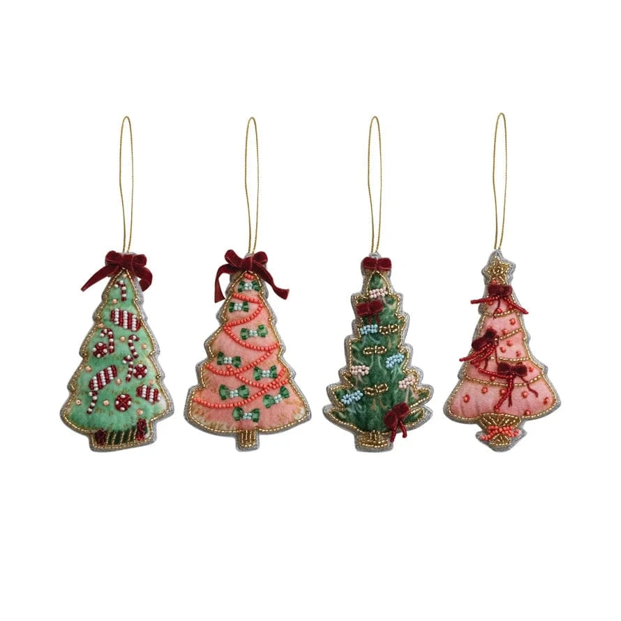 Creative Coop Holiday Handmade Beaded Fabric Christmas Tree Ornament