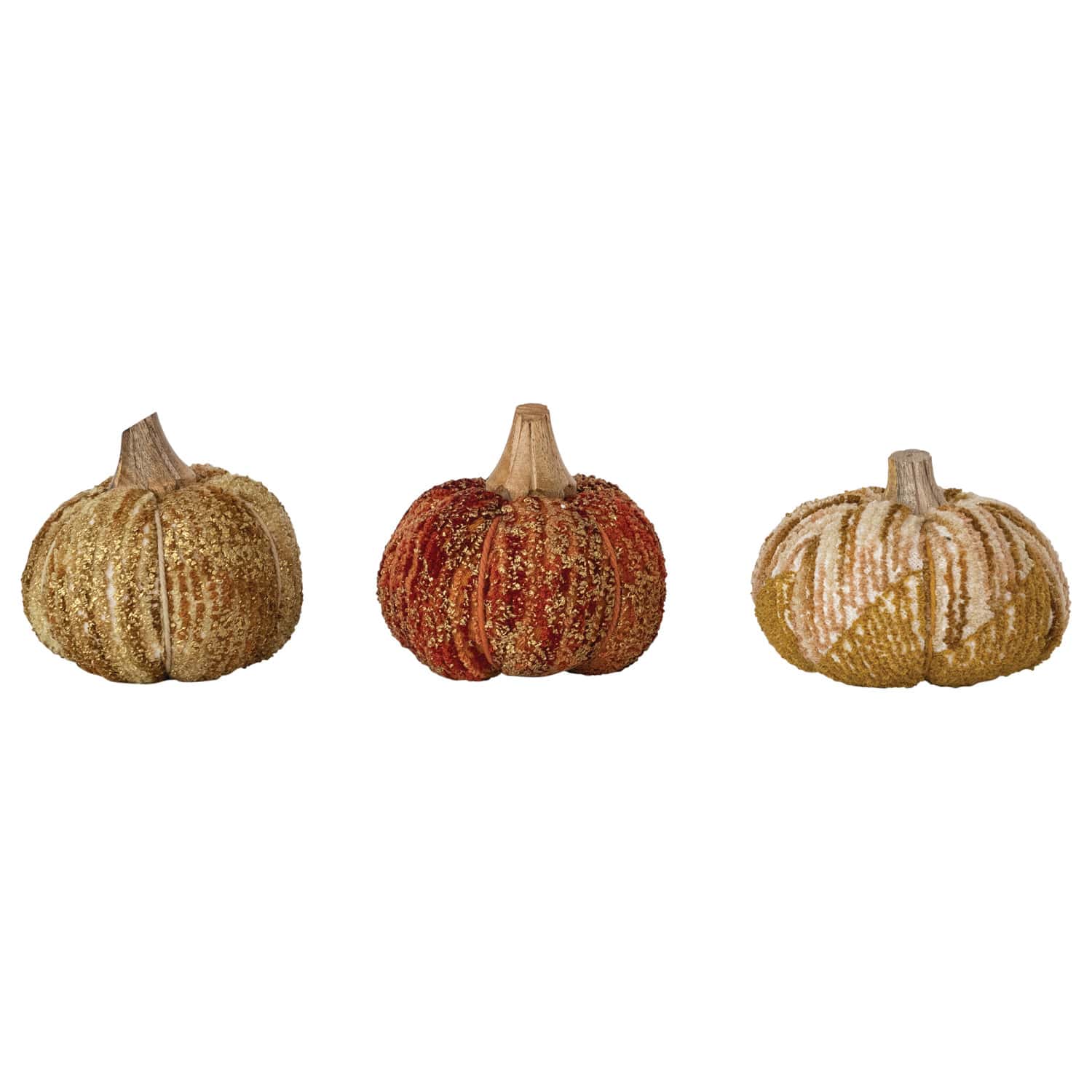 Creative Coop Holiday Handmade Cotton, Fabric Chenille & Mango Wood Pumpkin