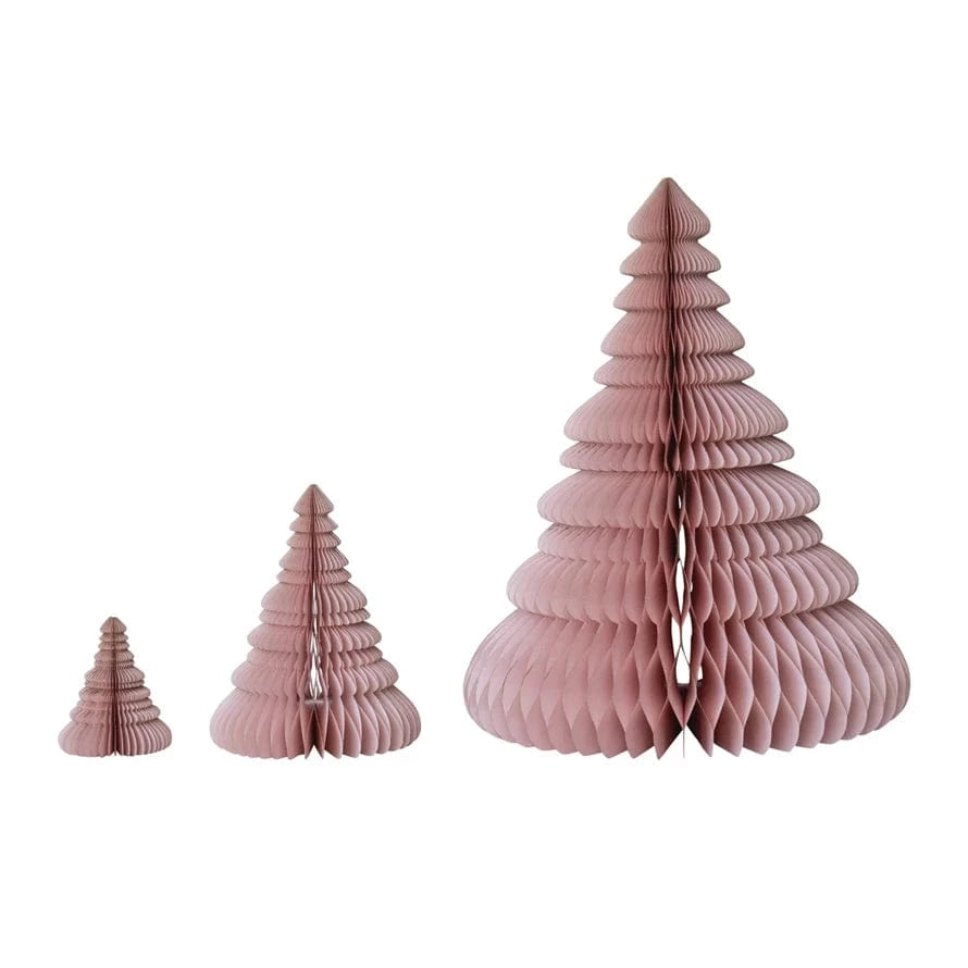 Creative Coop Holiday Handmade Folding Honeycomb Trees with Gold Glitter Edges, Pink, Set of 3