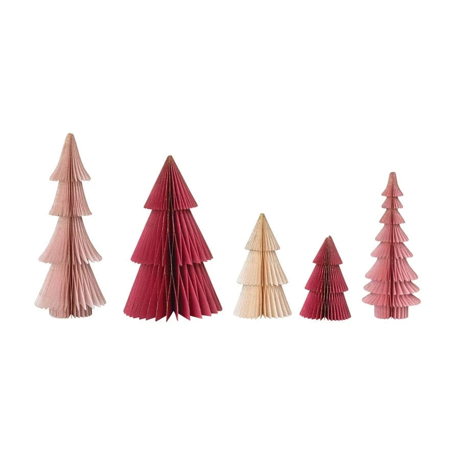 Creative Coop Holiday Handmade Folding Honeycomb Trees with Gold Glitter Edges, Set of 5