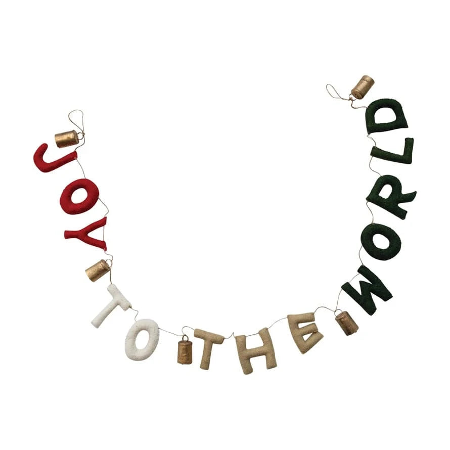 Creative Coop Holiday Handmade Wool Felt Garland with Jute Cord "Joy To The World"