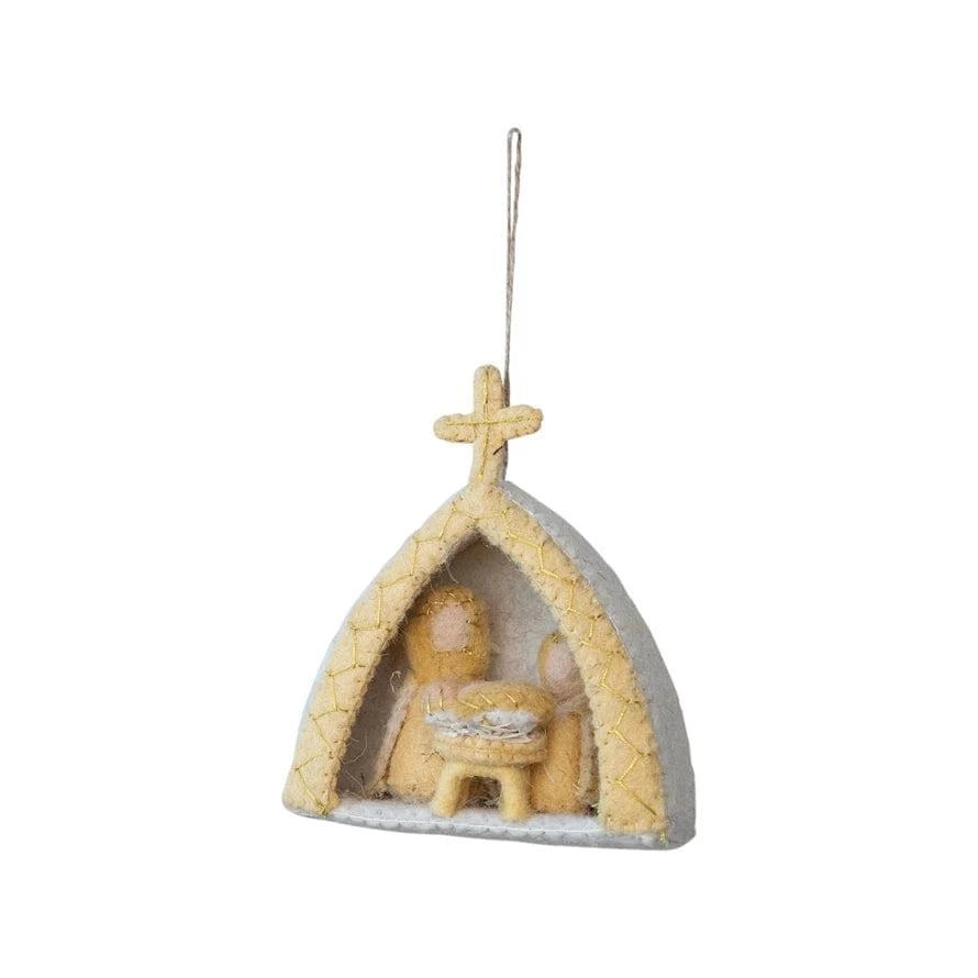 Creative Coop Holiday Handmade Wool Felt Holy Family Ornament with Embroidery