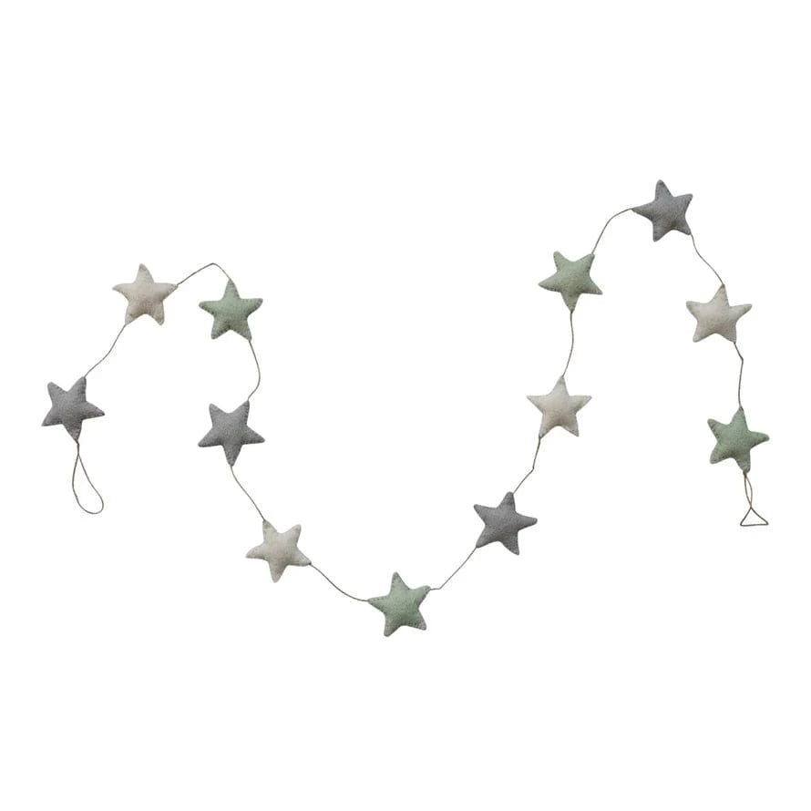 Creative Coop Holiday Handmade Wool Felt Star Garland with Jute Cord