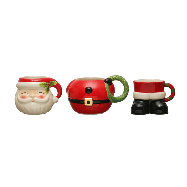 Creative Coop Holiday Kitchen Hand-Painted Dolomite Stackable Santa Mugs - Set of 3